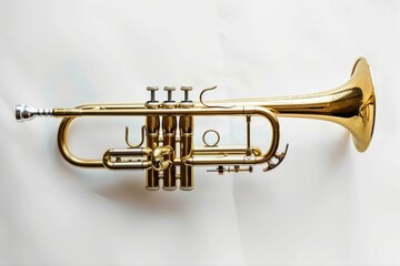 Obraz premium Gleaming Brass Trumpet Classical Music Instrument Studio Shot Orchestral on transparent background