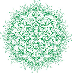Ornate Green Floral and Leaf Mandala Outline