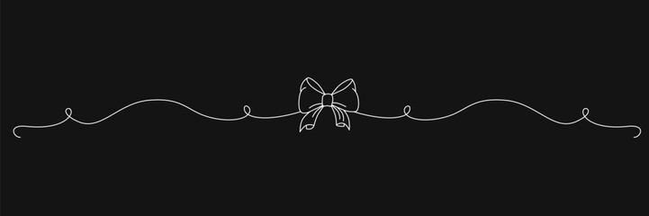 Hand drawn girly coquette bow ribbon banner. Editable stroke line. Vector stock illustration isolated on black background for design template birthday, wedding, Christmas card, invitation, sale