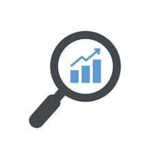 Flat Style Magnifying Glass with Ascending Graph Symbol Financial Analysis