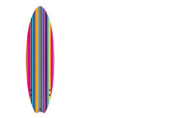 Vibrant Rainbow Striped Surfboard on Black Background isolated on transparent background