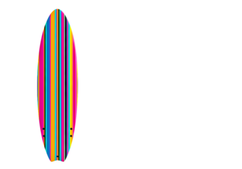 Vibrant Rainbow Striped Surfboard on Black Background isolated on transparent background