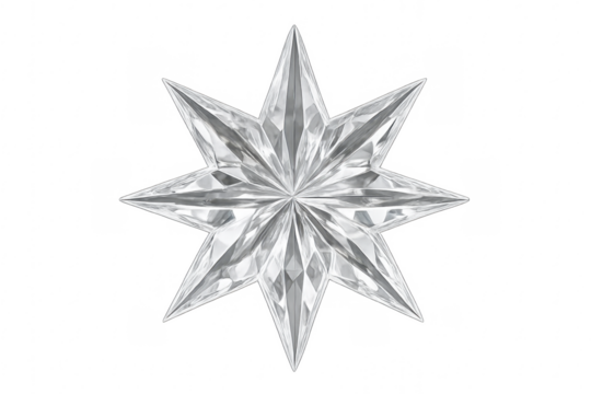 Faceted crystal star shimmering transparent background