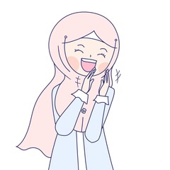 muslim girl claps hand. hijab girl is clapping hands.
