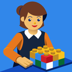 Naklejka premium Woman with building blocks creating a colorful model