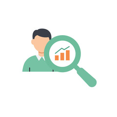 Flat Style Business Analysis with Magnifying Glass on Person Icon
