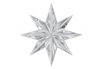 Clear eight-pointed crystal star decoration with transparent background