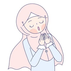 muslim girl is praying . praying hijab girl . muslim girl prays . hijab girl makes Dua