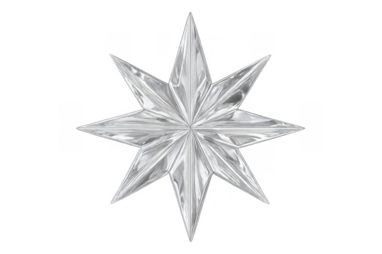 Clear eight-pointed crystal star decoration with transparent background