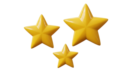 Isolated shiny yellow stars, symbol of success and motivation, awards, decoration material