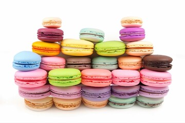 Fototapeta premium Macarons Delicious Dessert French Confection Pyramid Sweet Treats Stacked on transparent background
