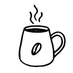 Cute cup of tea or coffee with rising steam Simple mug clipart Cozy home doodle Single element for print, web, design, decor