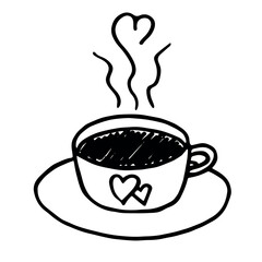 Cute cup of tea or coffee with rising steam Simple mug clipart Cozy home doodle Single element for print, web, design, decor