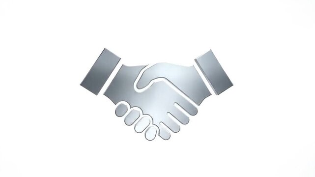 Dynamic silver handshake animation signifies partnership and successful business deal completion in a modern professional context