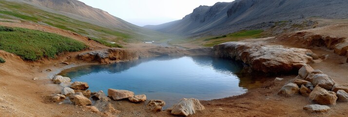 Majestic volcanic landscape with serene natural hot spring in iceland