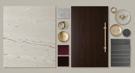 Elegant interior design elements and material samples for inspiration