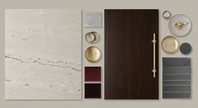 Elegant interior design elements and material samples for inspiration