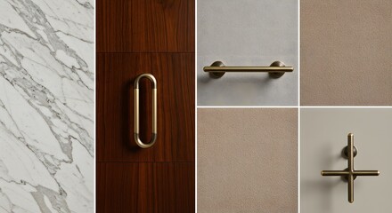 Elegant home decor elements marble wood and golden hardware details