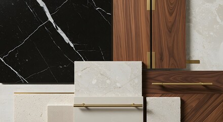 Architectural material samples of wood marble and stone textures for design