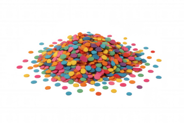 Colorful confetti pile creating a festive background for celebrations, parties, and vibrant events on transparent