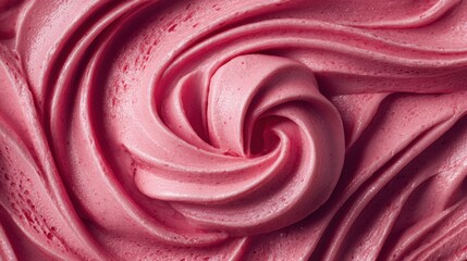 Close up of vibrant pink frosting swirled into a beautiful rose pattern