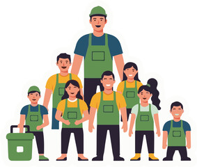 Obraz premium Group of Diverse Smiling People Wearing Green Aprons