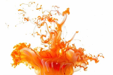 Abstract Orange Ink Explosion Art Fluid Dynamics Visuals Motion Color on transparent background