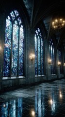 Fototapeta premium Majestic stained glass windows in a grand hall