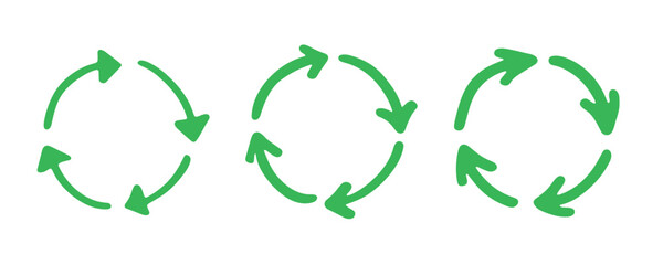 Set of hand drawn recycle arrow icon Recycling resources symbol Reuse of materials, zero waste, green environment, saving the planet