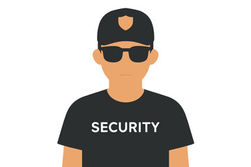 Cartoon security guard illustration: male in hat and sunglasses