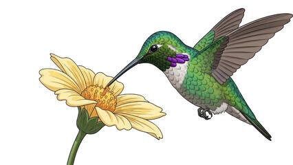 Fototapeta premium Hummingbird Feeding on Flower in Vibrant Nature Scene (1)