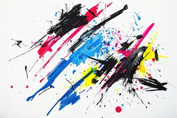 Colorful Splash Ink Red Blue Black and Yellow Explosion of Artistic Energy on transparent background