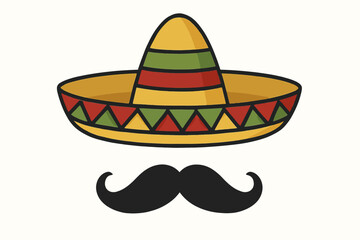 Colorful mexican sombrero and mustache illustration