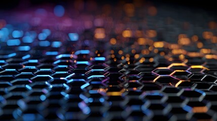 Obraz premium Abstract honeycomb pattern with blue and orange lighting, creating a futuristic and technological background