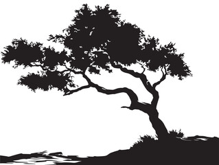 Solitary Tree In Desert Silhouette Against Burning Horizon