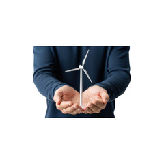 Hands Holding Small Wind Turbine Model for Renewable Green Energy and Sustainable Future
