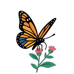 Colorful Monarch Butterfly Sitting on Flower Vector Illustration