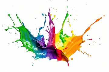 Rainbow Paint Splash Explosion Vibrant Colors Art Creation Design Graphic on transparent background