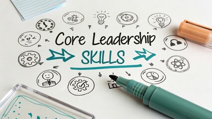 Core Leadership Skills Diagram with Icons and Text for Professional Development and Team Building Initiatives