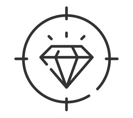Diamond in crosshair line icon – precision and value concept