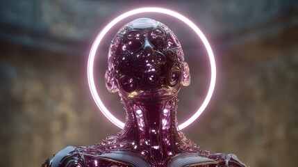 Naklejka premium Abstract figure with glowing halo, representing artificial intelligence and futuristic human augmentation