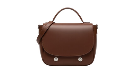 Isolated brown satchel bag with flap and shoulder strap for fashion accessories design