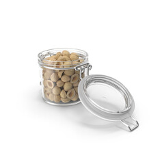 Fresh hazelnuts in a clear glass jar
