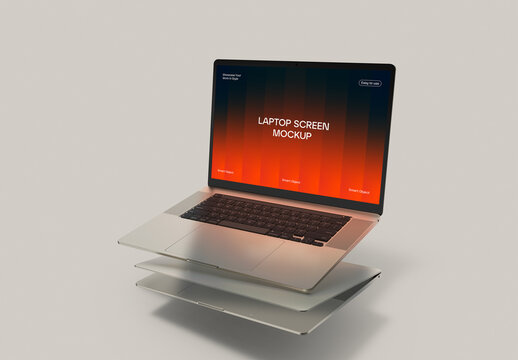 Laptop Computer Floating Screen Mockup