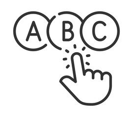 Simple line art hand choosing letters with fingers pointing at abc