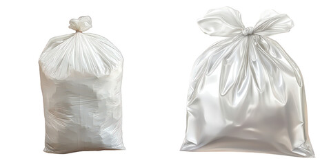 Two Plastic Garbage Bags Filled with Waste for Environmental Cleanup isolated on transparent background.