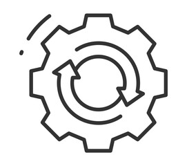 Stylized gear with arrow representing progress and mechanism
