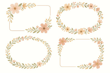 Elegant floral frames with delicate pink and green leaves