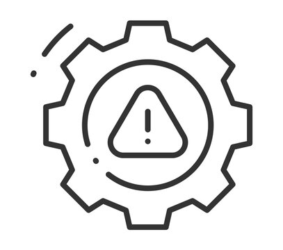 Warning alert icon in gear shape symbolizing system error
