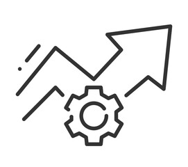 Business growth icon with gear and upward arrow illustrating development and success